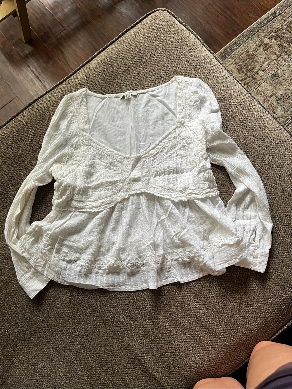 American Eagle Outfitters White Smocked Peasant Blouse